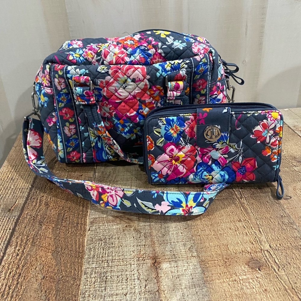 Vera Bradley Matching Quilted Floral Print Purse & Wallet Set